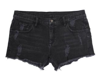 DSTLD Women's Ripped Mid Rise Shorts in Faded Black, $75